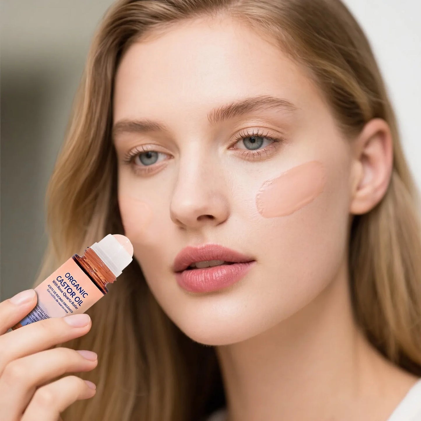 50Ml Organic Golden Castor Oil Roll-On with Rose Quartz | 100% Pure for Skin, Brows & Lashes and Less Mess Castor Oil Packs