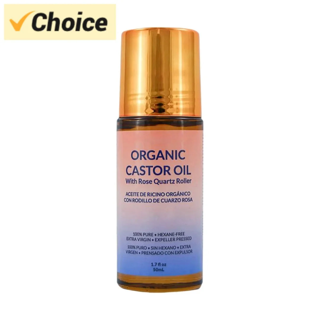 50Ml Organic Golden Castor Oil Roll-On with Rose Quartz | 100% Pure for Skin, Brows & Lashes and Less Mess Castor Oil Packs