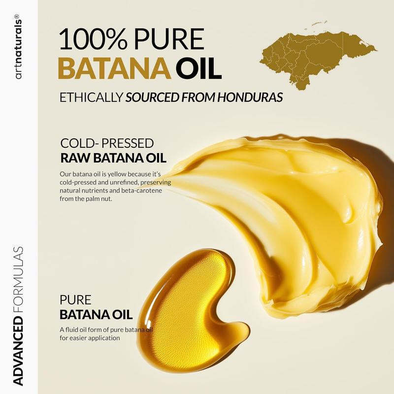 Artnaturals Batana Oil for Hair Renewal– 4Pc Set: Raw Batana Oil 4Oz + 4.2Oz Paste, Lash Wand & Brow Brush– Organic Dr. Sebi Inspired Products from Honduras –100% Unrefined Miracle for Scalp, Edges & Eyebrows Haircare