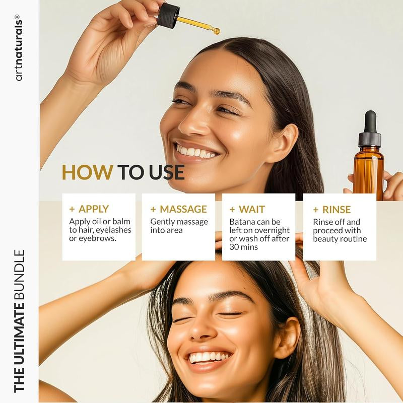 Artnaturals Batana Oil for Hair Renewal– 4Pc Set: Raw Batana Oil 4Oz + 4.2Oz Paste, Lash Wand & Brow Brush– Organic Dr. Sebi Inspired Products from Honduras –100% Unrefined Miracle for Scalp, Edges & Eyebrows Haircare