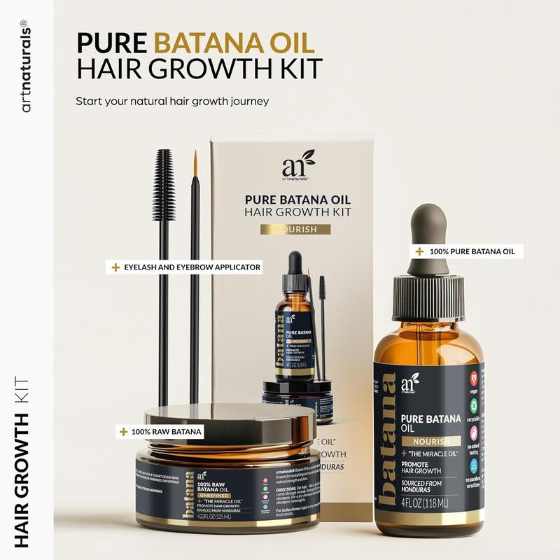 Artnaturals Batana Oil for Hair Renewal– 4Pc Set: Raw Batana Oil 4Oz + 4.2Oz Paste, Lash Wand & Brow Brush– Organic Dr. Sebi Inspired Products from Honduras –100% Unrefined Miracle for Scalp, Edges & Eyebrows Haircare