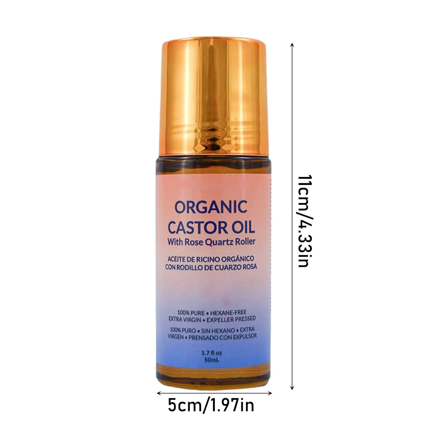 50Ml Organic Golden Castor Oil Roll-On with Rose Quartz | 100% Pure for Skin, Brows & Lashes and Less Mess Castor Oil Packs