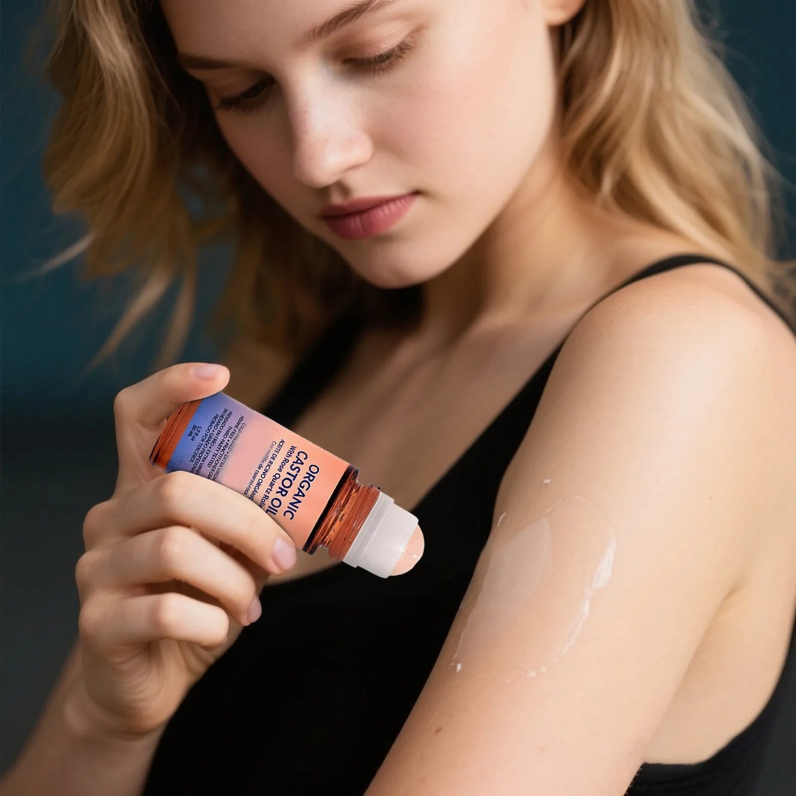 50Ml Organic Golden Castor Oil Roll-On with Rose Quartz | 100% Pure for Skin, Brows & Lashes and Less Mess Castor Oil Packs