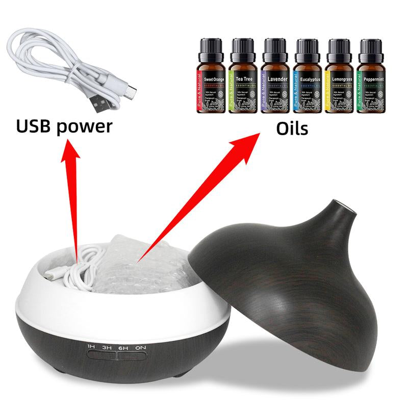 550Ml Aromatherapy Diffuser with 6 Essential Oils Wood Grain Ultrasonic Humidifier, Remote Control & 7 Color LED Light Ideal for Christmas, Birthday & Housewarming Air Purifier