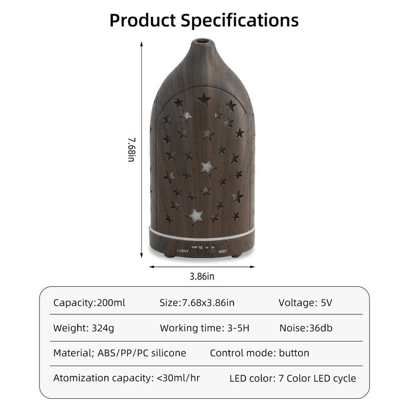 Star Hollow Diffuser 7 Customizable Colors, Whisper Quiet, Safe & Stylish Aromatherapist House Humidificador De Aroma Lifelines Diffuser